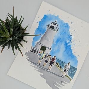 Coastal Lighthouse Watercolor Art Print